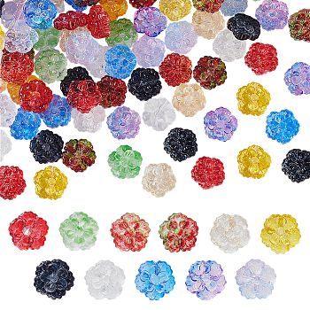 Transparent Glass Beads, Flower, Mixed Color, 15x15.5x7mm, Hole: 1~1.2mm, 10pcs/set