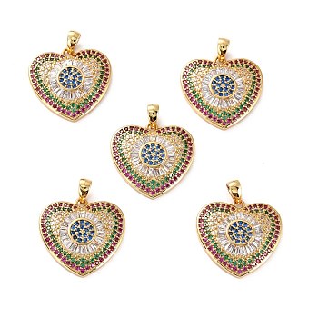 Brass Micro Pave Cubic Zirconia Pendants, Long-Lasting Plated, Cadmium Free & Lead Free, Heart, Real 18K Gold Plated, 18.5x19.5x4mm, Hole: 4.5x2.5mm