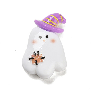 Hallowmas Opaque Resin Decoden Cabochons, Ghost with Witch Hat, White, 30x20x8mm
