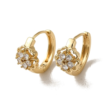 KC Gold Plated Brass Micro Pave Cubic Zirconia Hoop Earring, Flower, 16.5x10.5mm