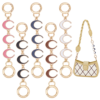 WADORN 1 Set Alloy Enamel Crescent Moon Link Purse Strap Extenders, with Spring Gate Ring, for Bag Replacement Accessories, Mixed Color, 15.8cm, 5 colors, 1pc/color, 5pcs/set