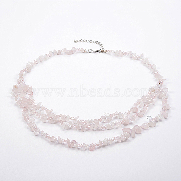 Natural Rose Quartz and Glass Seed Beads Tiered Necklaces, Layered Necklaces, with Brass Findings, 18.8 inch(48cm)(X-NJEW-K100-05J)