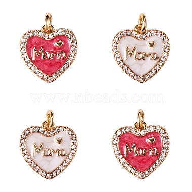 Real 18K Gold Plated Mixed Color Heart Brass+Cubic Zirconia+Enamel Charms