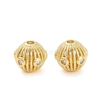 Brass Micro Pave Cubic Zirconia Beads, Hollow, Round, Golden, 9.5x9.5mm, Hole: 1.8mm(KK-K374-11G)