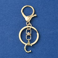 Alloy Initial Letter Charm Keychains, with Alloy Clasp, Golden, Letter C, 8.5cm(KEYC-YW00006-03)