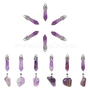 30Pcs 2 Style Natural Amethyst & Agate Pendants, with Platinum Tone Brass Findings, Bullet & Nuggets, 33x8mm, Hole: 3mm(G-SC0001-55)