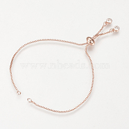 Brass Slider Bracelets Making, with Cubic Zirconia, Box Chains, Long-Lasting Plated, Rose Gold, Single Chain Length: about 11.5~12cm(MAK-R025-02RG)
