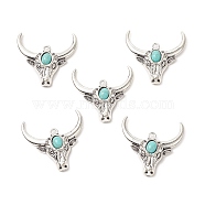Synthetic Turquoise Pendants, with Alloy Findings, Cattle Head Charms, Antique Silver, 35.5x37.5x7.5mm, Hole: 2.8mm(FIND-TADZ0001-05AS)