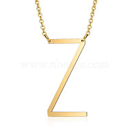 201 Stainless Steel Initial Pendants Necklaces, with Cable Chains, Letter, Letter.Z, 17.3~18.3 inch(44~46.5cm)x1.5mm, LetterZ: 37x19.5x1mm(NJEW-S069-JN004D-Z)