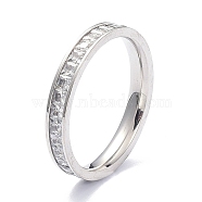304 Stainless Steel Finger Rings, with Crystal Rhinestone, Stainless Steel Color, US Size 5~10(15.7~19.8mm)(RJEW-J071-12-P)