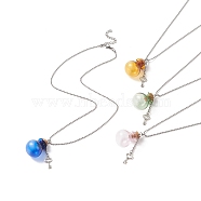 4Pcs 4 Color Lucky Bag Shape Glass Cork Bottles Pendant Necklaces Set,  304 Stainless Steel Ball Chain Necklaces for Women, Mixed Color, 17.20 inch(43.7cm), 1Pc/style(NJEW-TA00067)