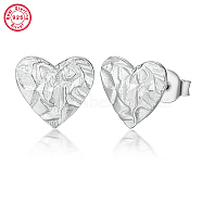 Rhodium Plated 925 Sterling Silver Heart Stud Earrings, Platinum, 11mm(CC6706-1)