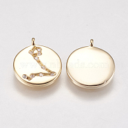 Brass Pendants, with Cubic Zirconia, Real 18K Gold Plated, Twelve Constellations, Pisces, 13x11x2.5mm, Hole: 1mm(KK-K215-29I)