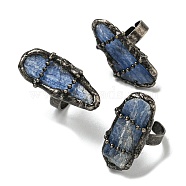 Natural Kyanite Adjustable Rings, with Antique Silver Brass Findings, Jewely for Unisex, Oval, Adjustable(RJEW-K269-03AS)