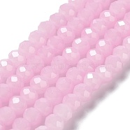 Baking Painted Imitation Jade Glass Bead Strands, Faceted Rondelle, Pearl Pink, 10x8mm, Hole: 1mm, about 63~65pcs/strand, 18.90''(48~50cm)(DGLA-A034-J10mm-A26)