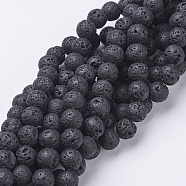 Natural Lava Rock Beads Strands, Round, Black, 8mm, Hole: 1mm, about 49pcs/strand, 15.4 inch(X-G-E005-1)