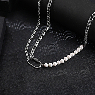Imitation Pearl Bead Necklaces, Stainless Steel Double Layer Necklace for Unisex(SQ4668)