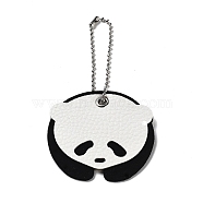 Imitation Leather Panda Pendant Decorations, with Iron Ball Chain, White, 121mm(HJEW-M006-01)