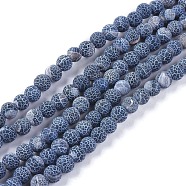 Natural Weathered Agate Beads Strands, Dyed & Heated, Frosted, Round, Prussian Blue, 6mm, Hole: 1.2mm, about 62pcs/strand, 13.77 inch(35cm)(G-L534-02-6mm)