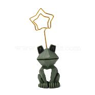 Frog Metal Name Card Holder, Photo Memo Holders, with Golden Iron Star Clip, for Wedding, Birthday Party Table Number Sign, Dark Green, 82.5x24.5x25mm(AJEW-G029-03)