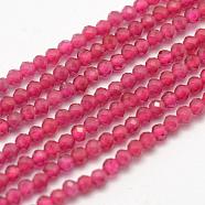 Faceted Synthetic Quartz Beads Strands, Dyed, Round, Magenta, 2mm, Hole: 0.5mm, about 200pcs/strand, 15.5 inch(39.5cm)(G-F507-01A)