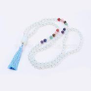 Opalite Tassel Pendant Necklaces, with Gemstone Beads, Chakra Necklaces, 40.5 inch(103cm)(NJEW-P193-A08)