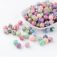 Handmade Polymer Clay Beads, Round, Mixed Color, about 10mm in diameter, hole: 1.6~3mm(X-FM10mmY)