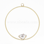 Brass Pendants, Real 18K Gold Plated, with Cubic Zirconia, Ring, Clear, 24.5x22x7.5mm, Hole: 1.4mm(KK-S348-061B)