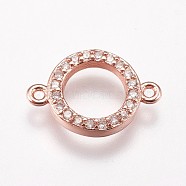 Brass Micro Pave Cubic Zirconia Links, Ring/Circle, Clear, Rose Gold, 14x9.5x2mm, Hole: 1mm(KK-I614-018RG)
