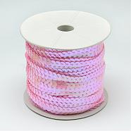 AB-Color Plastic Paillette Beads, Sequins Beads, Ornament Accessories, Flat Round, Pearl Pink, 4mm, about 100yards/roll(PVC-Q083-4mm-22)
