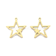 Ion Plating(IP) 201 Stainless Steel Pendants, Star, Real 18K Gold Plated, 26x25x1.5mm, Hole: 1.4mm(STAS-N098-107LG)
