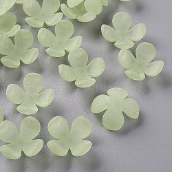 Frosted Acrylic Bead Caps, 4-Petal, Flower, Green Yellow, 27x27x11mm, Hole: 1.8mm, about 276pcs/500g(MACR-S371-06A-728)