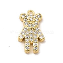 Rack Plating Brass Micro Pave Cubic Zirconia Pendants, Cadmium Free & Lead Free, Long-Lasting Plated, Bear Charm, Real 18K Gold Plated, 16x9.5x3mm, Hole: 1.2mm(KK-P230-16G)