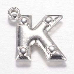 201 Stainless Steel Charms, Letter K, Stainless Steel Color, 15x15.2x3.2mm, Hole: 1.2mm(STAS-G081-33P)