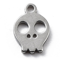 304 Stainless Steel Charms, Stainless Steel Color, Laser Cut, Skull, 9x6x1mm, Hole: 1mm.(STAS-K272-01E-P)
