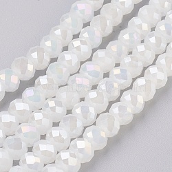 Electroplate Glass Beads Strands, Imitation Jade Glass, AB color Plated, Faceted, Rondelle, White, 6x4~5mm, Hole: 0.8~1mm, about 88~92pcs/strand, 15.5 inch~16 inch(39~45cm)(X-GLAA-K027-03AB)