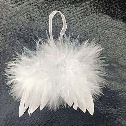 Mini Doll Angel Wing Feather, with Polyester Rope, for DIY Moppet Makings Kids Photography Props Decorations Accessories, White, 50x60mm(FIND-PW0001-049-A01)