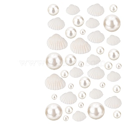 Ocean Theme Vase Fillers, including Natural Shell, Plastic Imitation Pearl Undrilled/No Hole Beads, White, Beads: 10~30mm, 120pcs, Shell: 17~22x21~28x7~10mm, 16pcs(AJEW-BC0003-66)