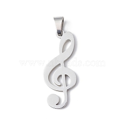 304 Stainless Steel Pendants, Stainless Steel Color, Music Note Pattern, 27x11x1.5mm, Hole: 5.5x3mm(STAS-F279-02E)