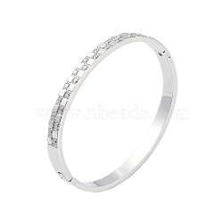 304 Stainless Steel Micro Pave Clear Cubic Zirconia Hinged Bangles, Stainless Steel Color, Inner Diameter: 2-1/4x1-7/8 inch(5.85x4.8cm)(BJEW-P317-04P)