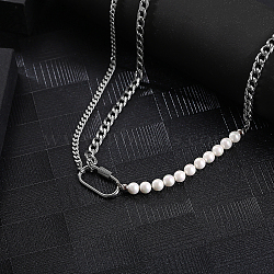 Imitation Pearl Bead Necklaces, Stainless Steel Double Layer Necklace for Unisex(SQ4668)