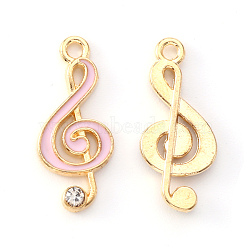 Alloy Enamel Pendants, with Crystal Rhinestone, Musical Note, Light Gold, Pink, 22x10x2mm, Hole: 1.6mm(ENAM-S121-021A)