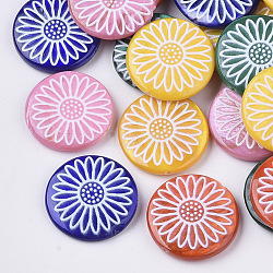 Spray Paint Freshwater Shell Beads, Printed, Flat Round with Daisy Flower, Mixed Color, 20x4mm, Hole: 0.8mm(X-SHEL-N026-05)