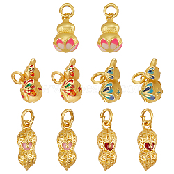 10Pcs 5 Style Alloy Enamel Pendants, Cadmium Free & Lead Free, with Jump Rings, Matte Gold Color, Gourd & Peanut, Mixed Color, 15.5~17x7~9x6.5~9mm, Jump Ring: 5x1mm, Inner Diameter: 3mm, 2pcs/style(ENAM-NB0001-96)
