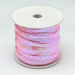 AB-Color Plastic Paillette Beads, Sequins Beads, Ornament Accessories, Flat Round, Pearl Pink, 4mm, about 100yards/roll(PVC-Q083-4mm-22)