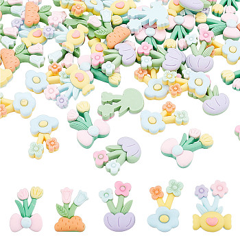 50Pcs 5 Style Opaque Resin Cabochons, Flower, Mixed Color, 22~24x14.5~17x5~7mm, 10pcs/style