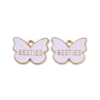 Alloy Enamel Pendants, Cadmium Free & Lead Free, Golden, Butterfly with Word Besties Charm, White, 15.5x20x1.5mm, Hole: 2mm