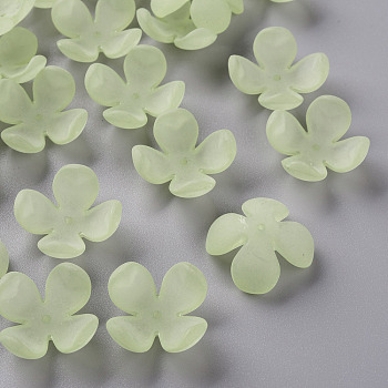 Frosted Acrylic Bead Caps, 4-Petal, Flower, Green Yellow, 27x27x11mm, Hole: 1.8mm, about 276pcs/500g