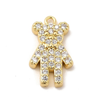 Rack Plating Brass Micro Pave Cubic Zirconia Pendants, Cadmium Free & Lead Free, Long-Lasting Plated, Bear Charm, Real 18K Gold Plated, 16x9.5x3mm, Hole: 1.2mm