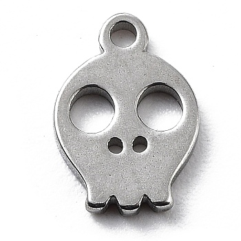 304 Stainless Steel Charms, Stainless Steel Color, Laser Cut, Skull, 9x6x1mm, Hole: 1mm.